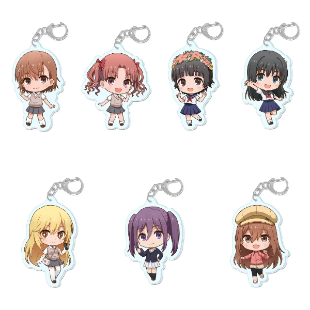 A Certain Scientific Railgun Official HD Acrylic Keychain/Bag Charm Gift (Featuring Misaka Mikoto, Shirai Kuroko, Uiharu Kazari,