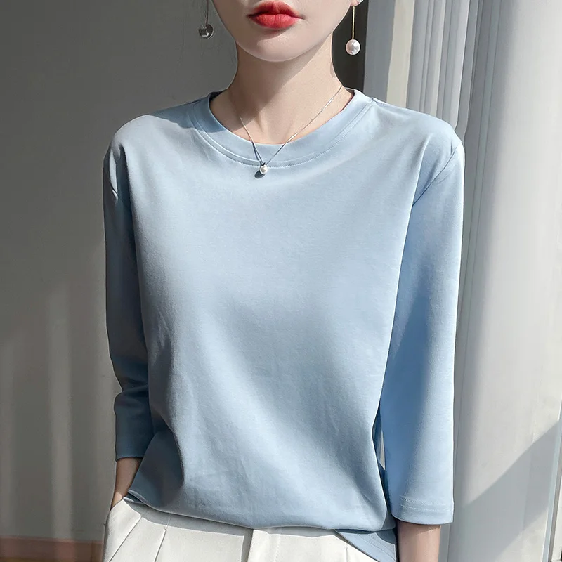 2026 New O-Neck Cotton Short Sleeve Bottoming T-Shirt Women Cropped Sleeve Female Spring/Summer Tshirt Woman