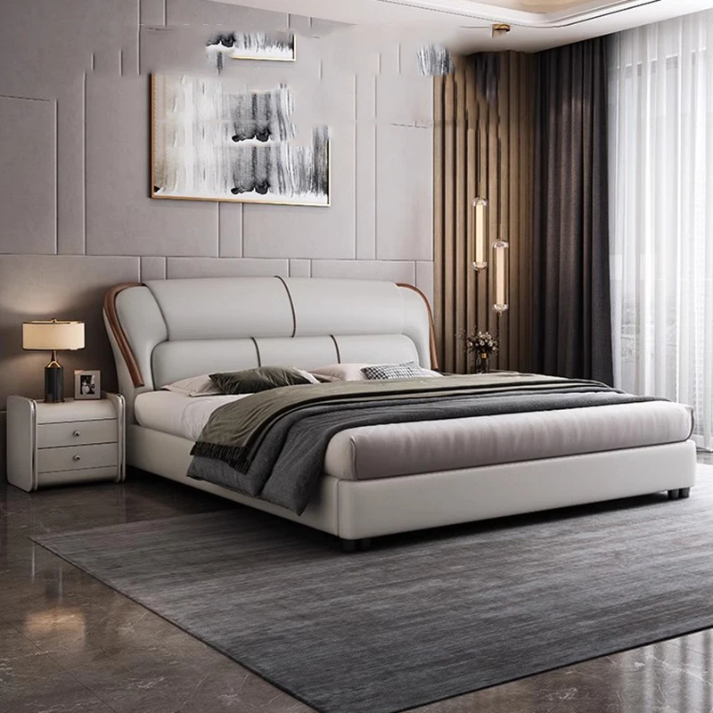 Master Double Soft Bed Simple Bedroom Modern Cloth Luxury Bed High End Pretty Camas Moderrnas Inteligentes Home Furniture