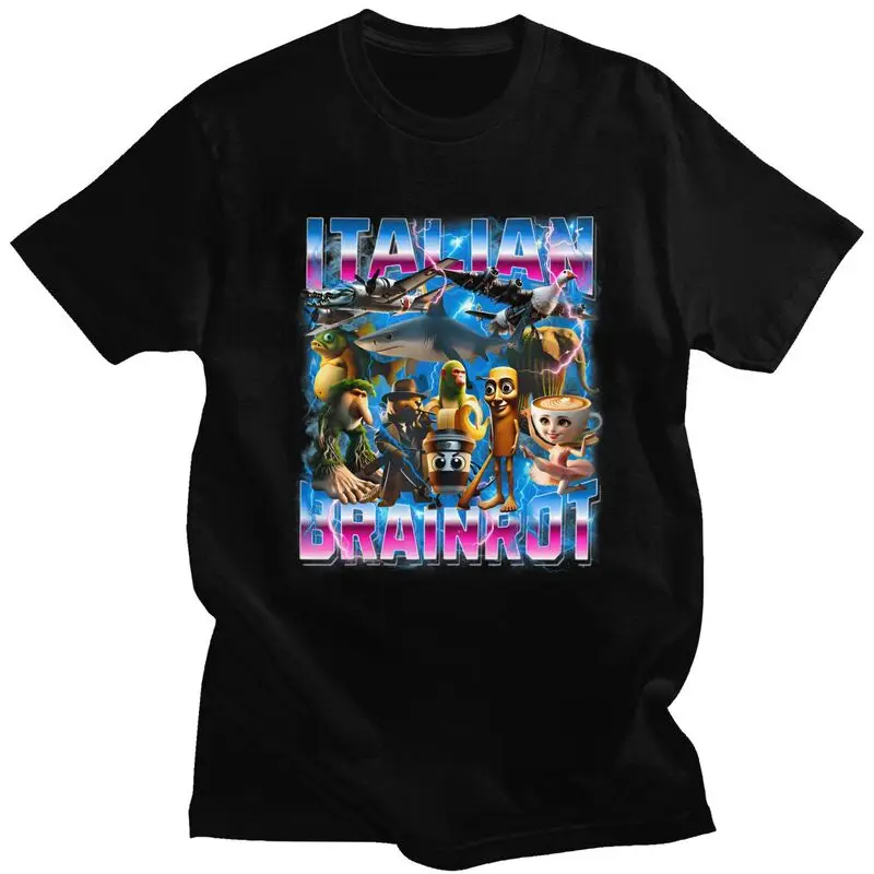 Ultimate Italian Brainrot Meme T Shirts Pure Cotton Tee Tops Summer Round Neck Tshirts Fashion Short Sleeve Clothing For Men