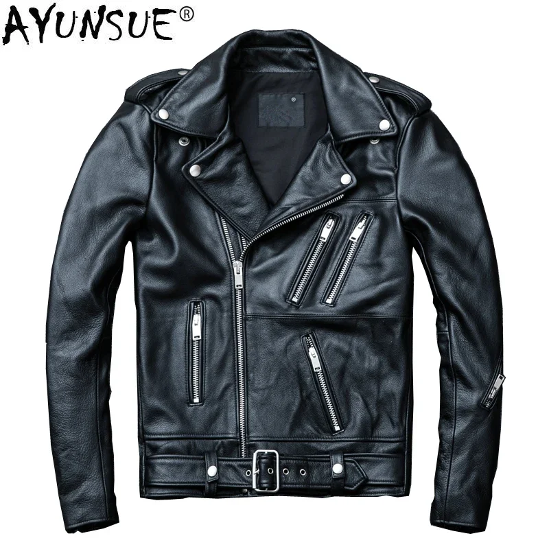 

AYUNSUE Cow Genuine Leather Jacket Men Short Sheepskin Coat Men Leather Jackets Motorcycle Chaqueta Cuero Hombre KJ1916