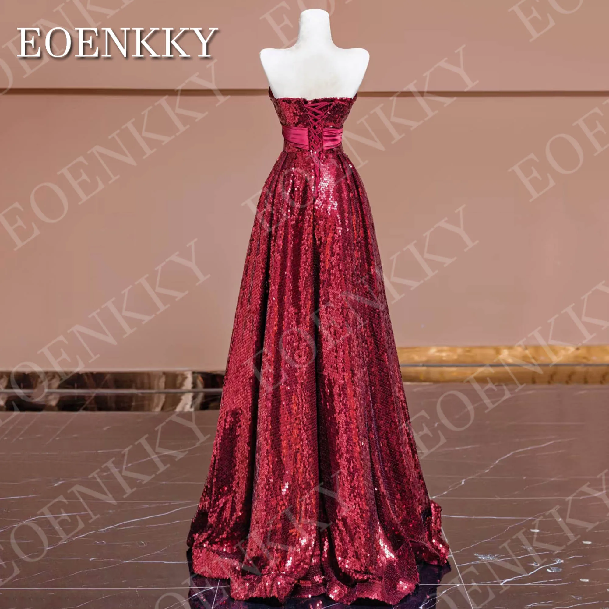 EOENKKY Lantejoulas Sparkly Vestido de Baile Princesa Dubai Luxo Glitter Borgonha Strapless Uma Linha Vestidos de Festa Personalizados Vestido de baile brilhante lantejola Princesa Dubai Luxo Glitter Borgonha Strapless