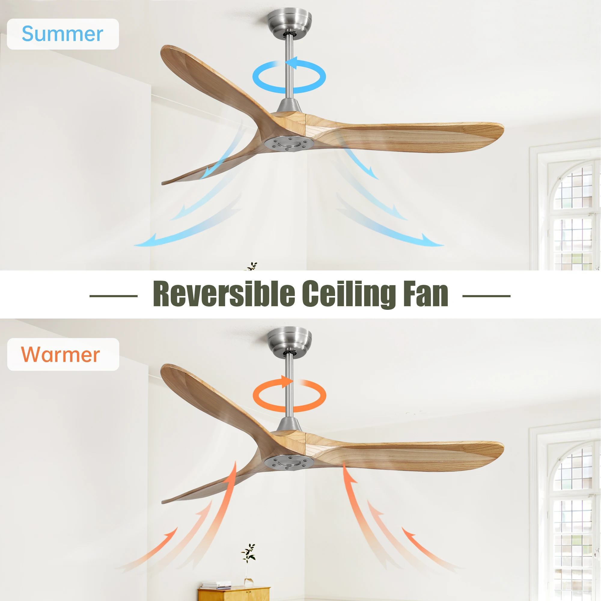 60 Inch Decorative Solid Wood Ceiling Fan With 6 Speed Remote Control Reversible DC Motor For Home