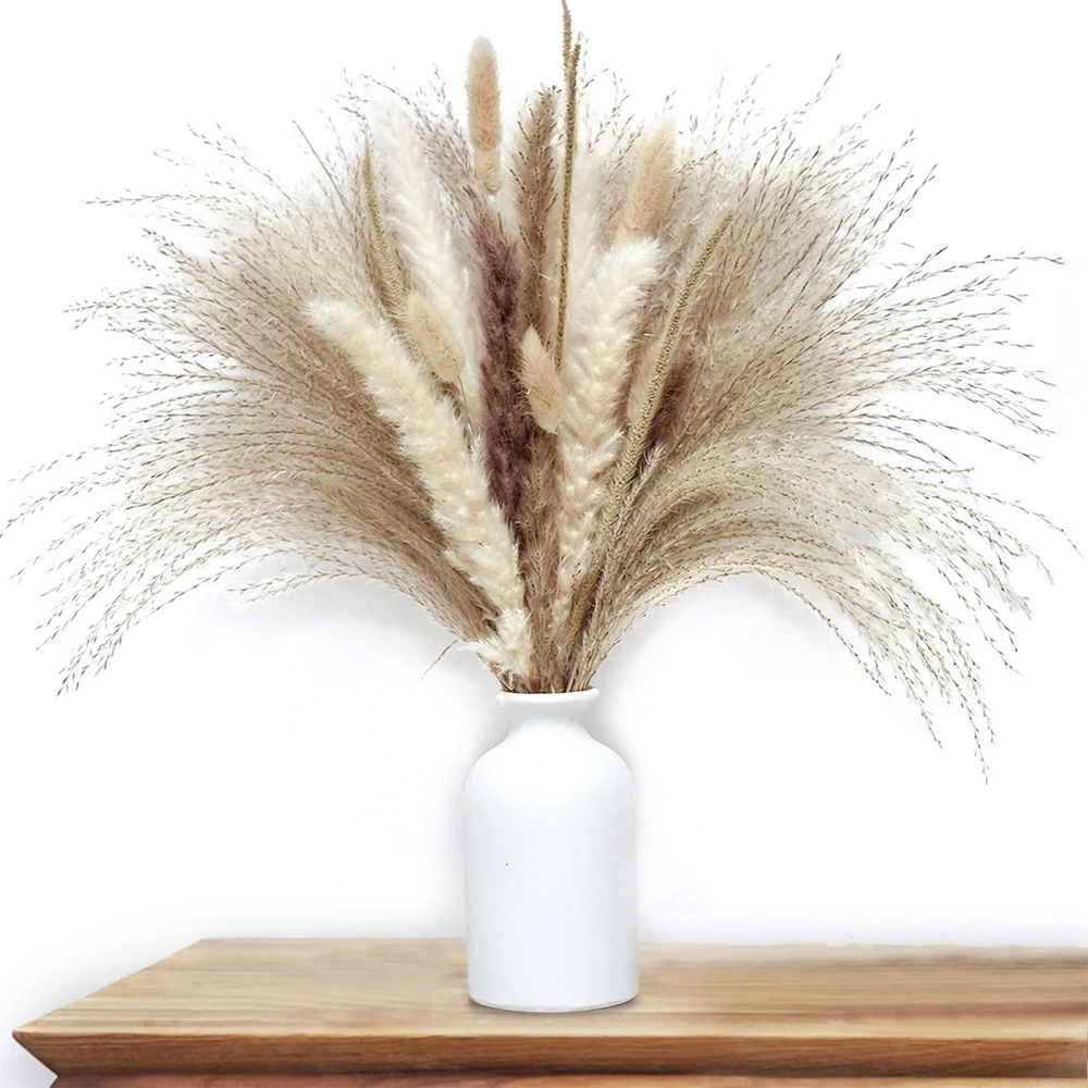 150pcs Natural Dried Pampas Grass Bouquet Boho Home Decor Phragmites Dried Flowers Bouquet for Wedding Home Ramadan Decor