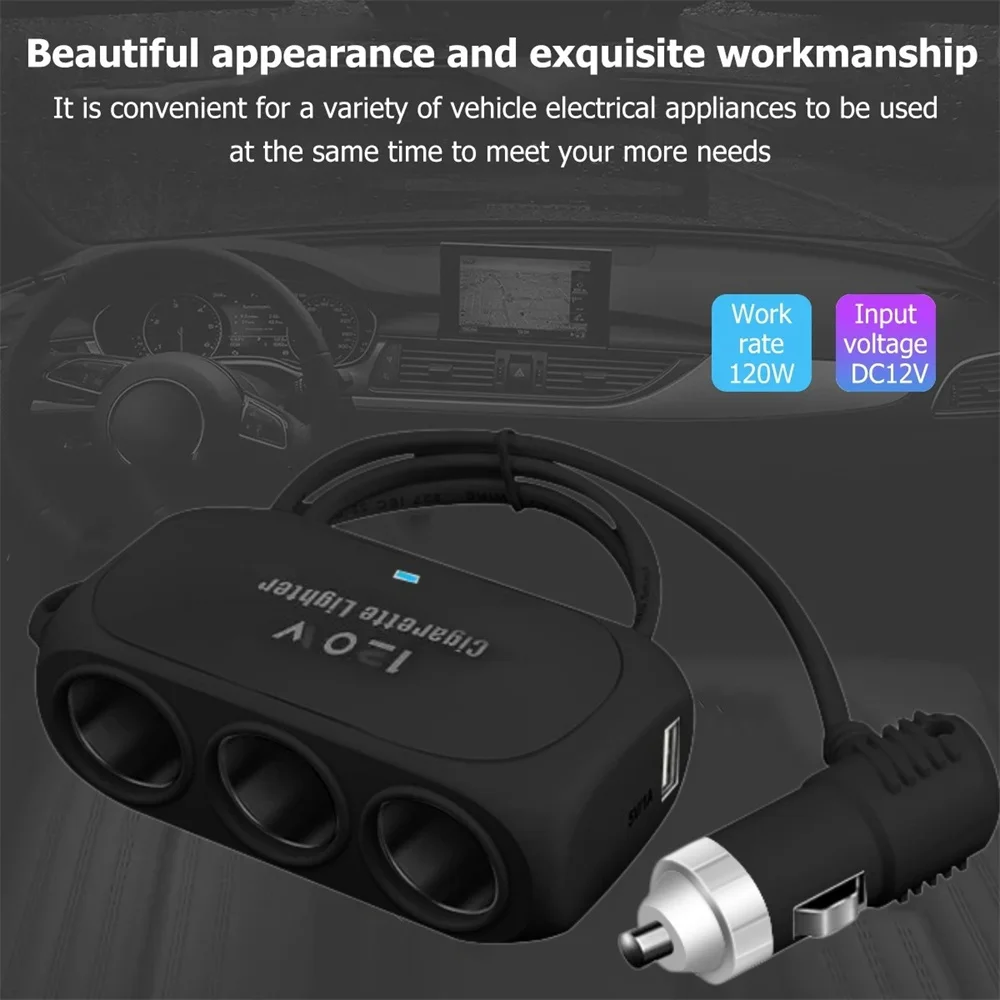 120W 3 Socket 12V 24V Car Cigarette Lighter Splitter Dual USB LED Car Fast Charger Car Charger Adapter for lPhone GPS Dashcam