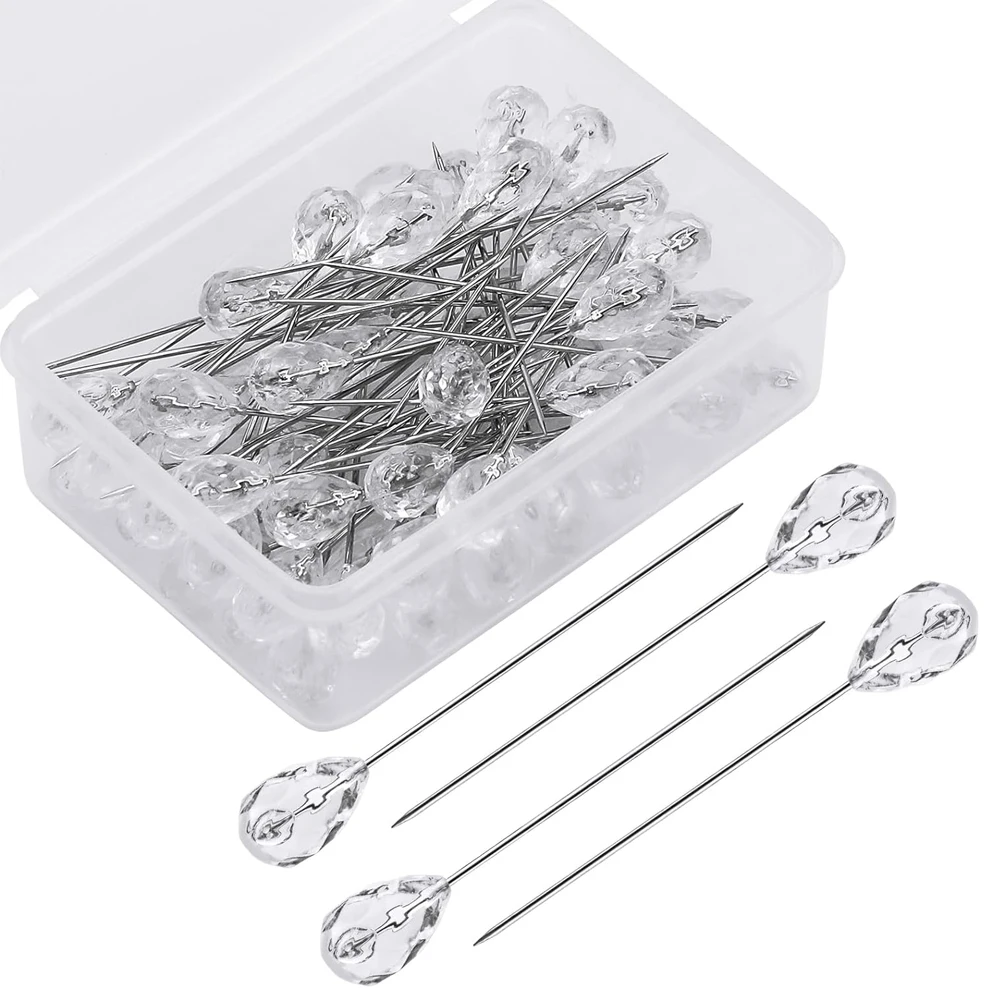 

100Pcs Corsages Pins Bouquet Pins Pear-Shaped Diamond Pin Straight Head Pins for Wedding Sewing Corsage DIY Flower Decoration