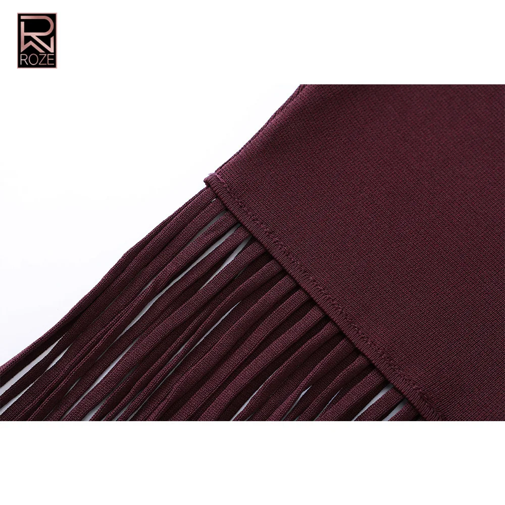 ROZE 여성용 민소매 터틀넥 바디콘 드레스 - 버건디/블랙 비즈 트림 프린지 밑단 파티 가운, 우아한 정장 이브닝 클럽