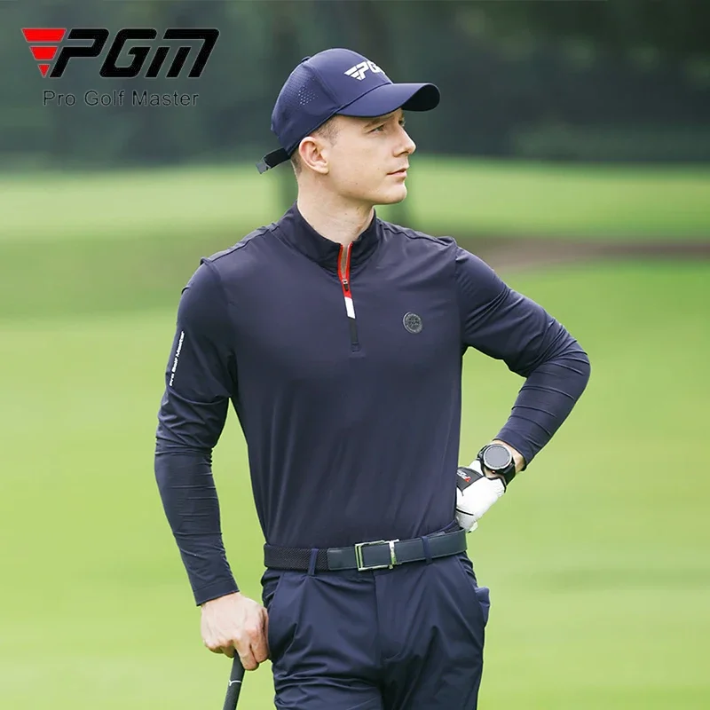 PGM Men Long Sleeve Golf Shirt Male Ice Silk Sunscreen Tops Men Zipper Collar Golf T-shirt Summer Breathable Quick Dry Sportwear