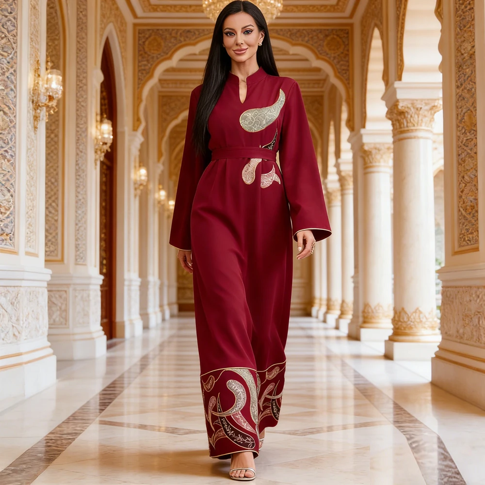 

Элегантное женское мусульманское длинное платье-абайя из Дубая с вышивкой, кафтан, джеллаба, исламская джалабия, женское мусульманское платье, кафтан, абайи