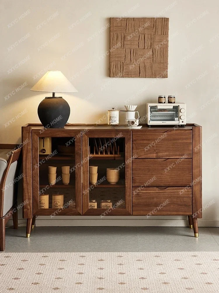 TTNorth America Black Walnut Wood Sideboard Cabinet Simple Solid Wood Tea Cabinet Household Restaurant Storage Locker