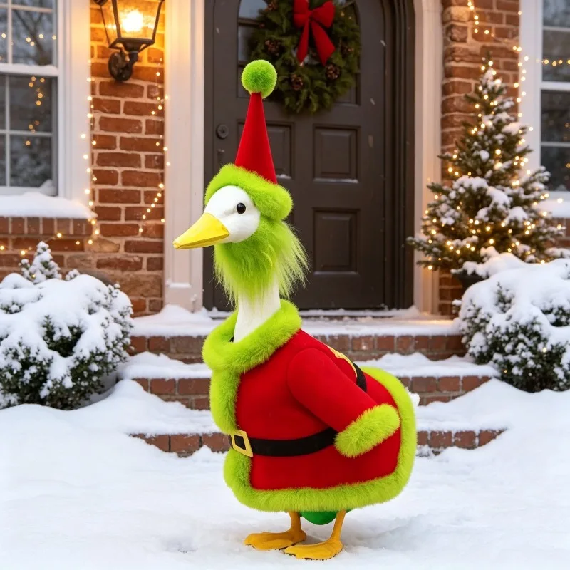 Photobooth Prop Porch Goose Dress Up Set 23 Inch Red Dress Green Furry Garden Lawn Christmas Funny Decor,Without Goose