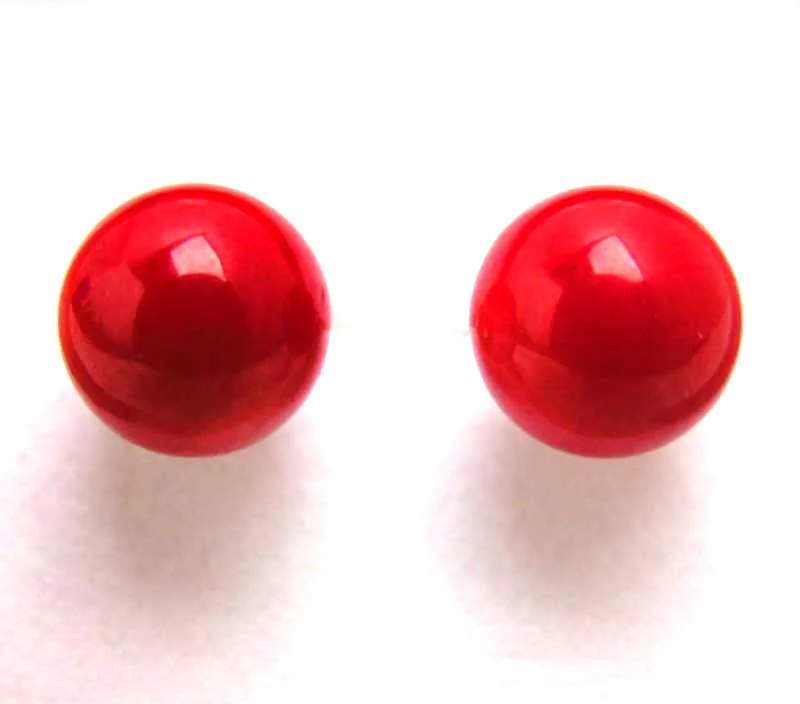 Qingmos Fashion 8mm Round Natural Red Coral Earring for Women with Personality Design Jewelry Antique Silver Plated Stud Earring