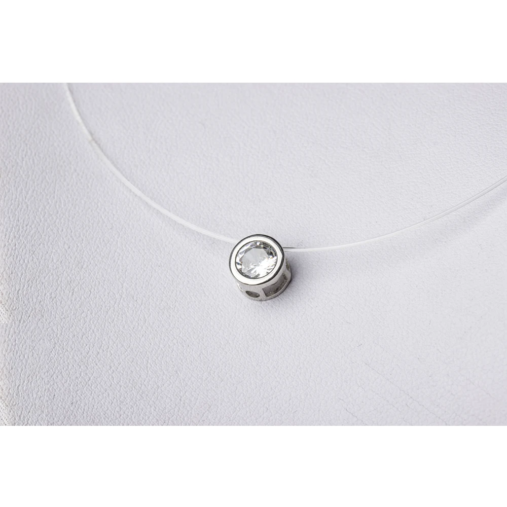 Female Transparent Fishing Line Necklace Silver Plated Invisible Chain Women Round Rhinestone Choker Necklace