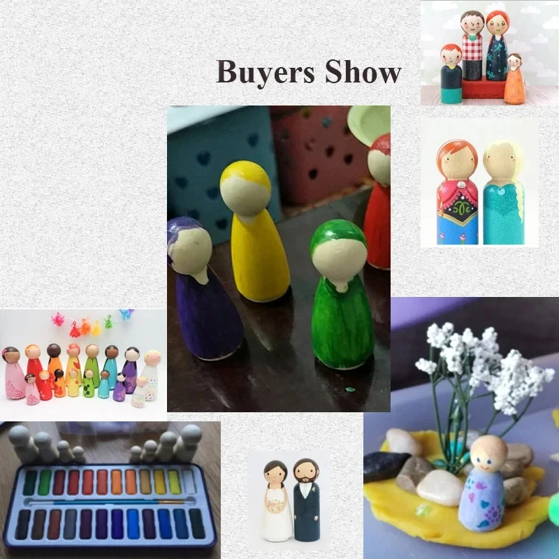 ABCPICK 52pcs Wooden Peg Dolls Maple Unpainted Kids Birthday Gifts Handmade Unfinished Weddings Cake Decor Toys Set