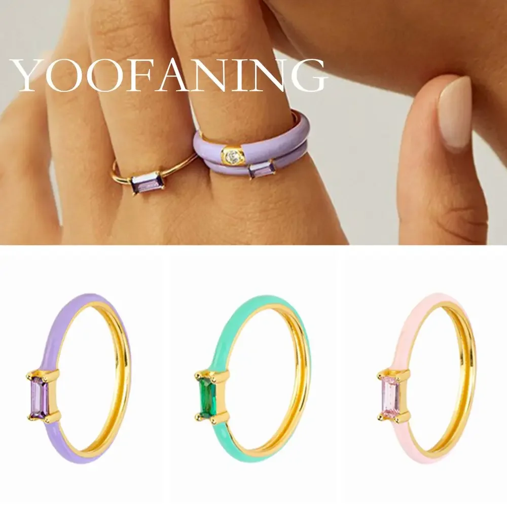 Hot Sales 24k Gold-plated Candy Colours Ring Size 6/7/8 Colorful Enamel Finger Rings for Women Wedding Engagement Fine Jewelry