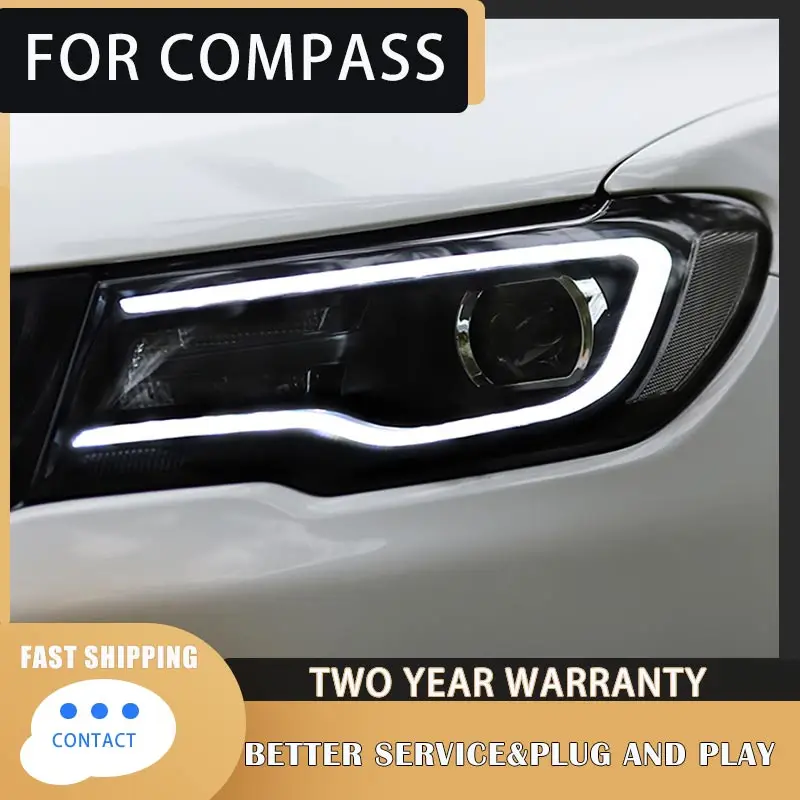 Car Styling Headlight for Jeep compass Headlights 2017 2018 2019 for compass Head lamp Double lens Bi xenon Hid High Low Beam