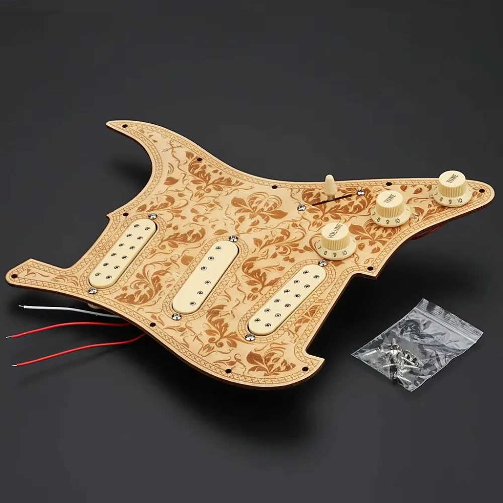 

Single Coil Sized Mini-Humbucker Prewired Wood Pickguard Loaded for Strat Style Electric Guitar Replacement Parts