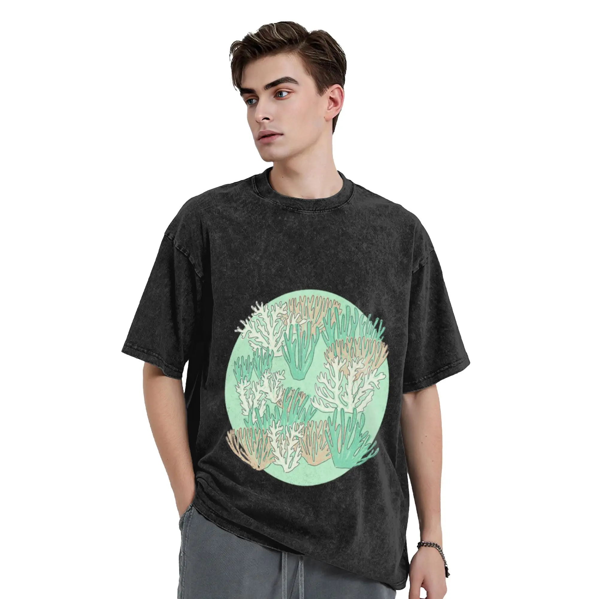 corals - green background Classic Comfort A T-Shirt Oversized Short Sleeve Men's Women's Cotton Tees Tops