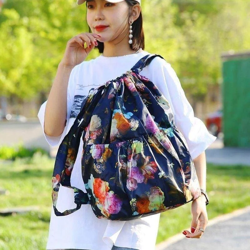 

Lightweight Large Drawstring Ladies Shopping Bag Backpack Fashionable Double Shoulder Bag for Buying Vegetables Portable Bag