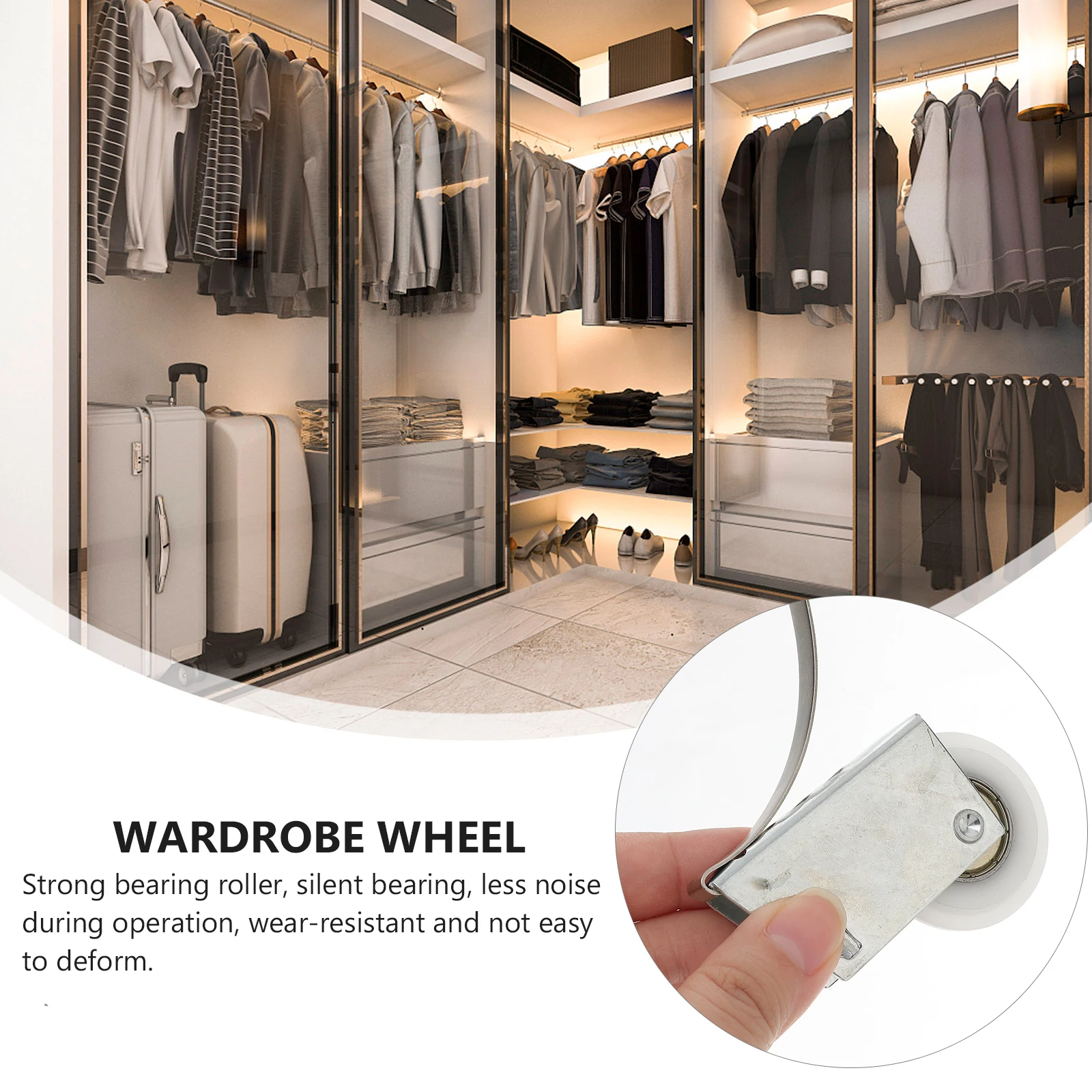 Sliding Door Wardrobe Pulley Roller Kit Stainless Steel Durable Electroplating Surface Wear Resistant Corrosion Smooth Silent