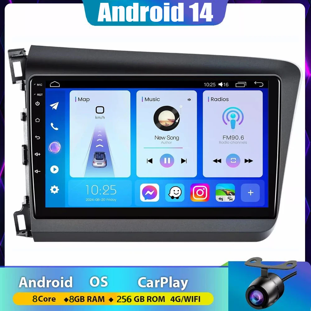 

Android 14 Carplay Auto WIFI+4G Car Radio For Honda Civic 2012 2013 2014 2015 Multimedia Player Stereo GPS Head Unit Mirror link