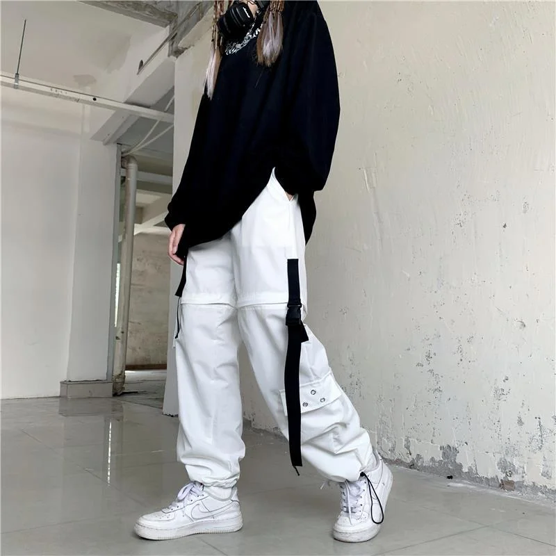 

Adjustable Hollow Trousers Streetwear High Waist Overalls Fashion Women Jogging Pants Street Style Trousers Buckle Sports Pants