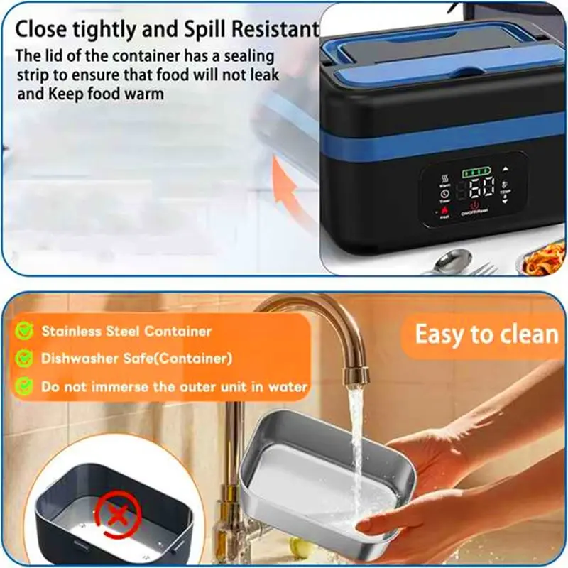 HRBAJ-Self-Heating Cordless Electric Lunch Box 60W Rechargeable Heating Food Warmer For Office Car For Travel
