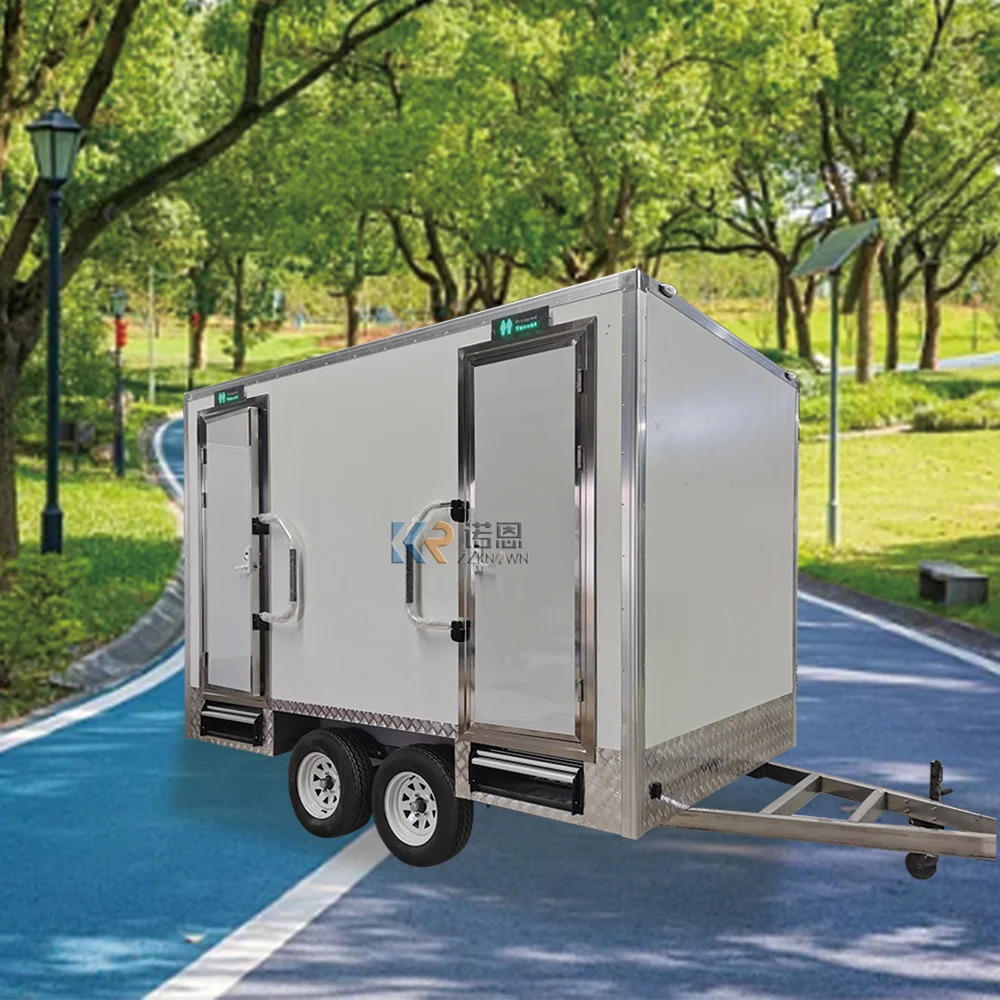 ที่ตั้งแคมป์กลางแจ้งแบบพกพาห้องน้ำพลาสติกเคลื่อนที่ได้รถพ่วงห้องน้ำแบบพกพา