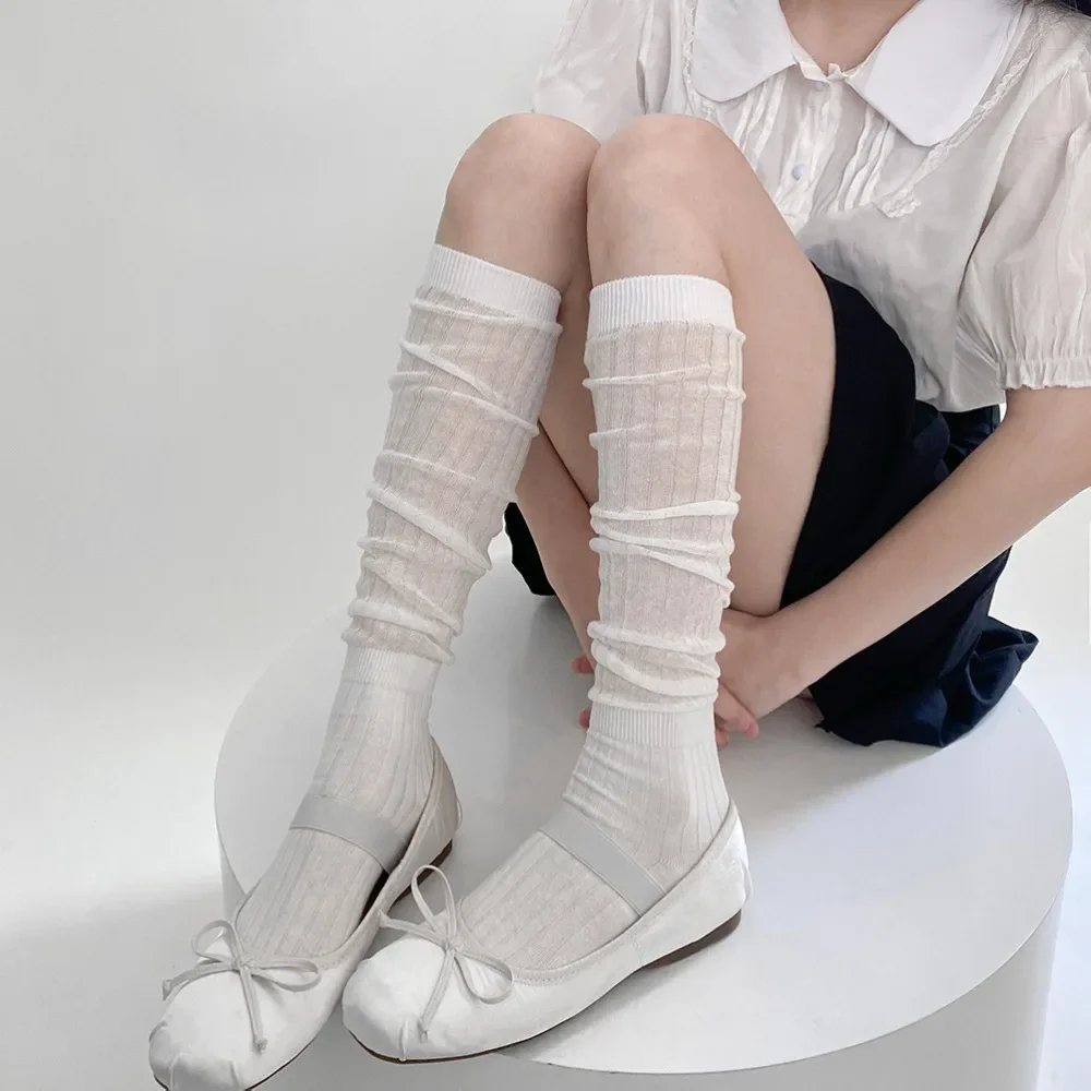 Chaussettes Hautes Respirantes Noires et Argentées pour Femme, sulf, d'École, Style Japonais JK