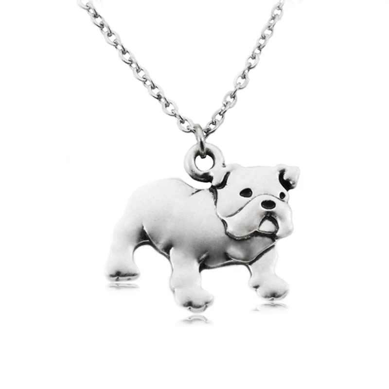 Cute Vintage Punk English Bulldog Dog Pet Pendant Necklace for Women Men Jewelry Chocker Girls Gift Stainless Steel Long Chain