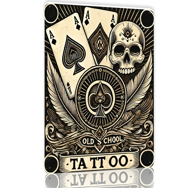 Room Decor   Poker Ace of Spades Skull Iron Sign,   Metal Wall Art, Durable Foil Engraved Decorative Plaque, for Home, Office,