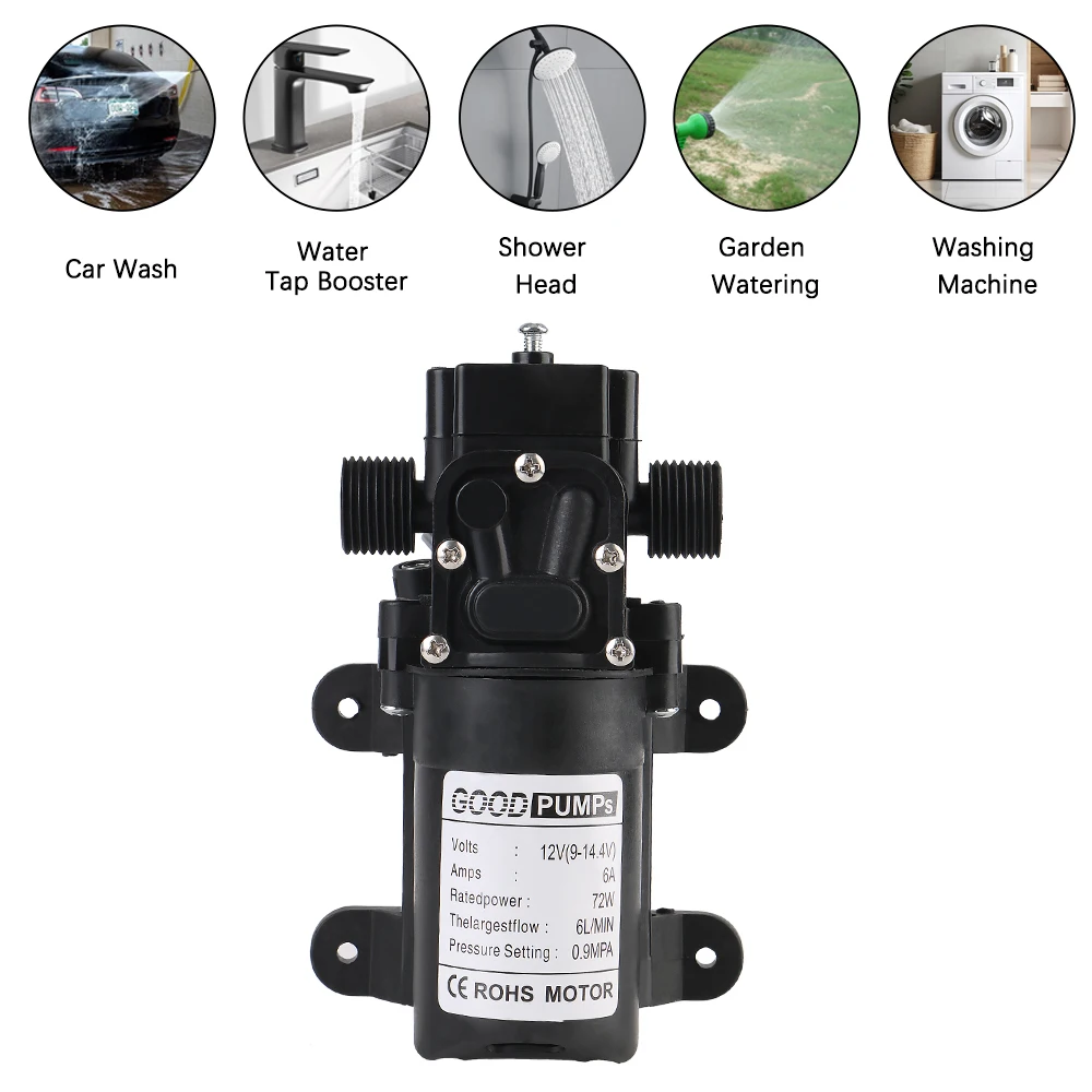 6L/Min Agricultural Electric Water Pump Micro High Pressure Diaphragm DC 12V6A Water Spray Car Wash Watering Booster Ink Pump