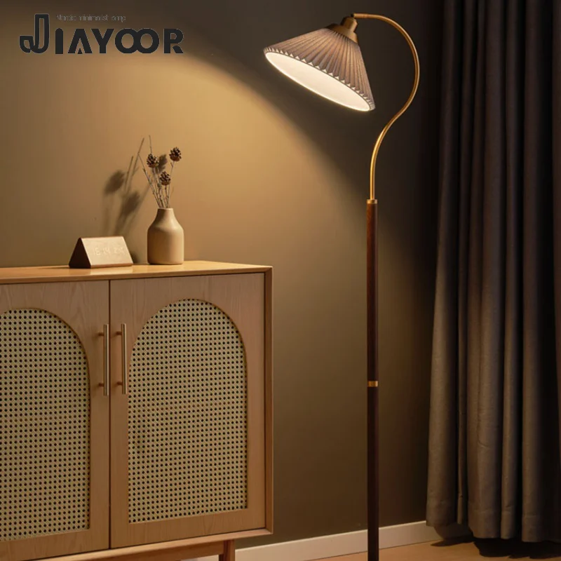 Vintage Led Floor Lamp For Home Decoration Living Room Sofa Bedroom Headboard Pleated Solid Wood Desk Lamp Lighting Fixture
