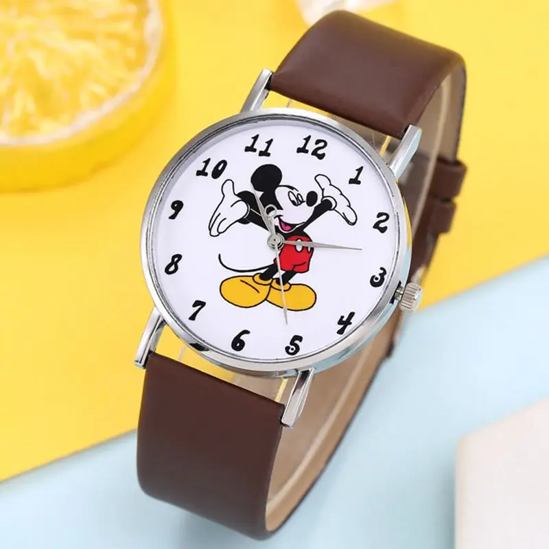 Disney Mickey Mouse Cartoons PU Strap Quartz Watch  Children's Watch Boy Girl Watch Ladies Wrist Student Clock Gift Relogio