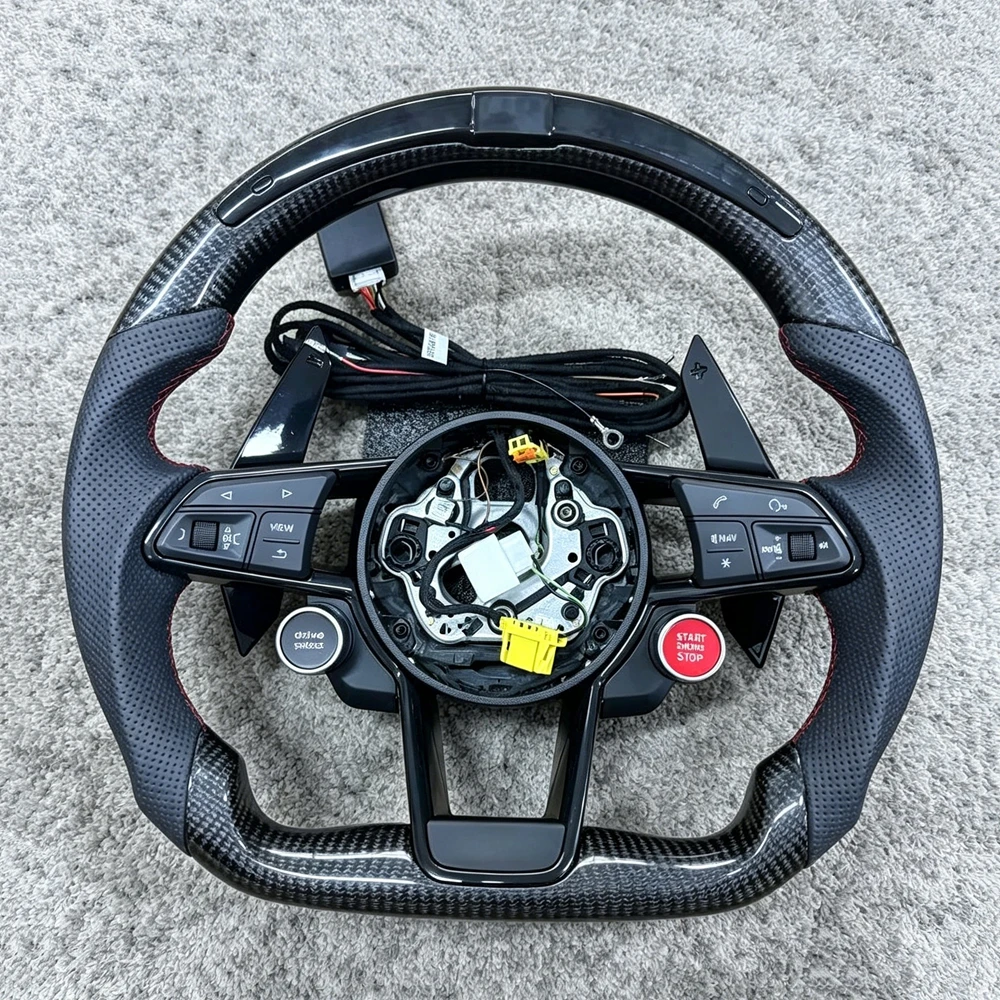 LED Carbon Fiber Perforated Leather Steering Wheel For Audi RS RS4 RS6 RS7 SQ5 Q3 Q5 Q7 Q8 R8 A3 A4 A5 A6 C7 A7 A8 B6 B8 B9 TT - view 3