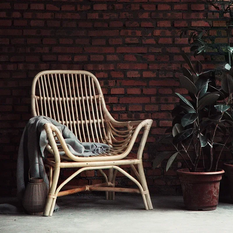 Nordic Natural Rattan Chair Single Courtyard Leisure Balcony Interior Living Room Designer Japanese Armchair Home Chaise Lounge