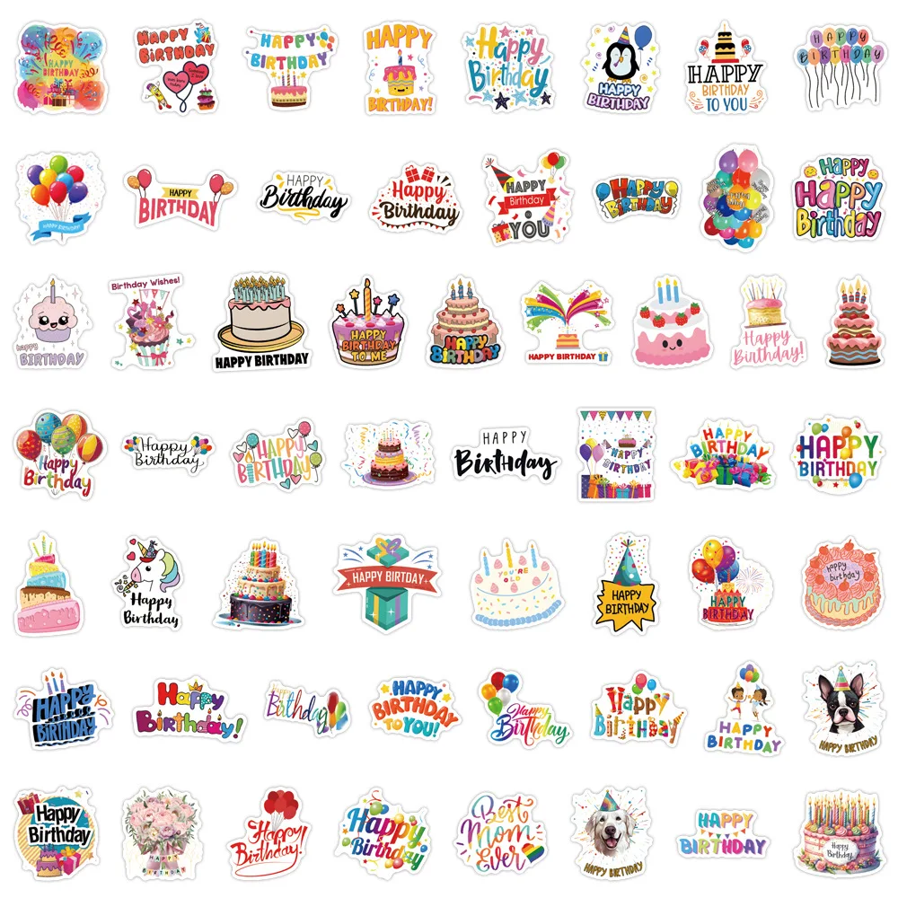 55/110PCS Happy Birthday Cartoon Creative Decorative Stickers Children's Toys Gifts DIY Desk Bookshelf Guitar Doodle Decals