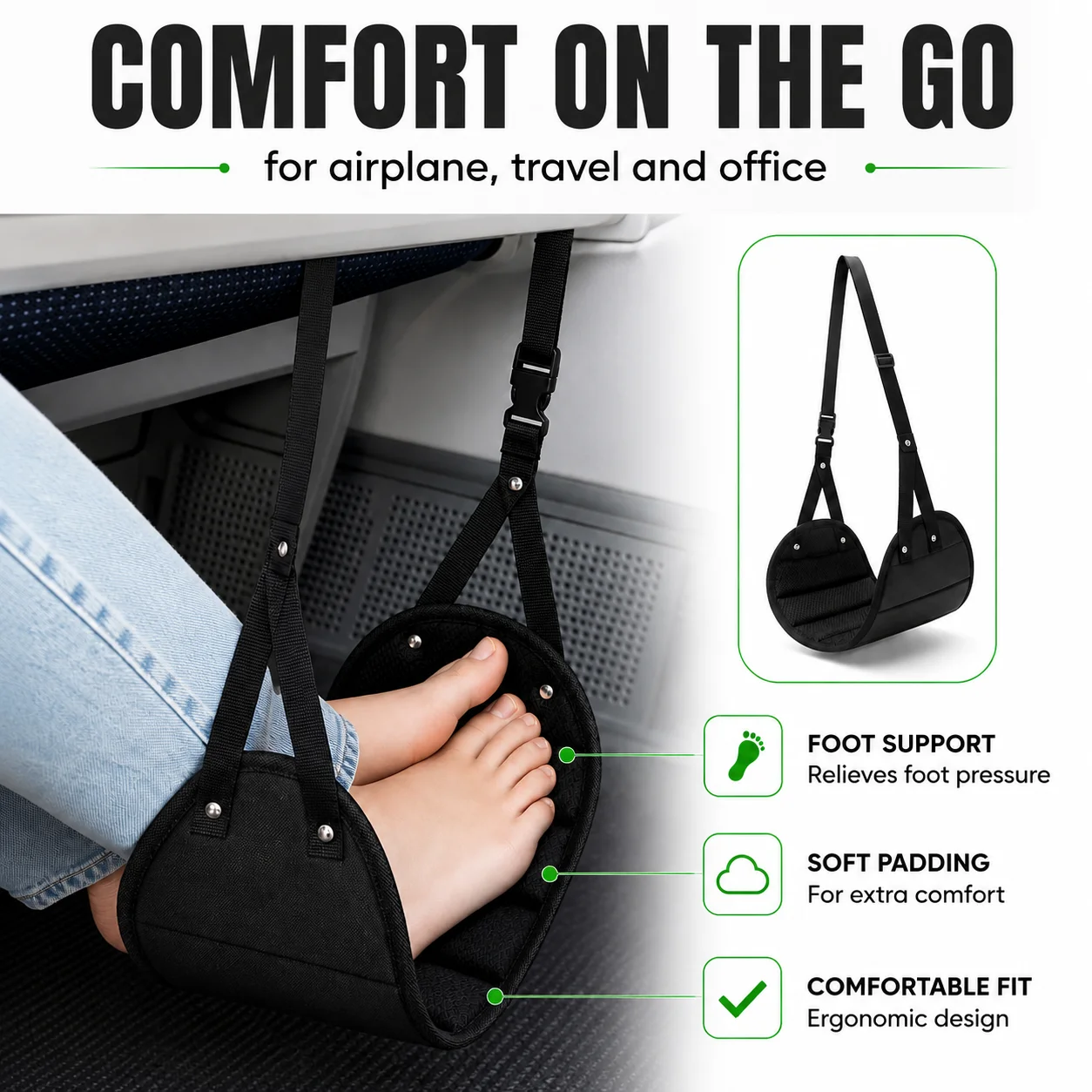 Reise-Rest-Hänge-Fußhocker mit verstellbaren Trägern, multifunktionale tragbare Hängematten-Fußstütze für Zuhause, Büro, Outdoor, Airpalne – Detail 8