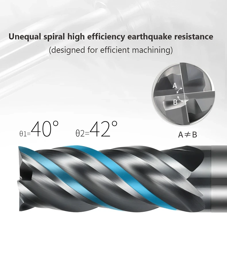 HRC70 CNC-Hartmetall-Schaftfräser, ungleicher Helix, effizienter Wolframschneider, 4-schneidiges Metall-Stahl-Bearbeitungswerkzeug, 6, 8, 12, 14, 20 mm Fräser – Detail 3