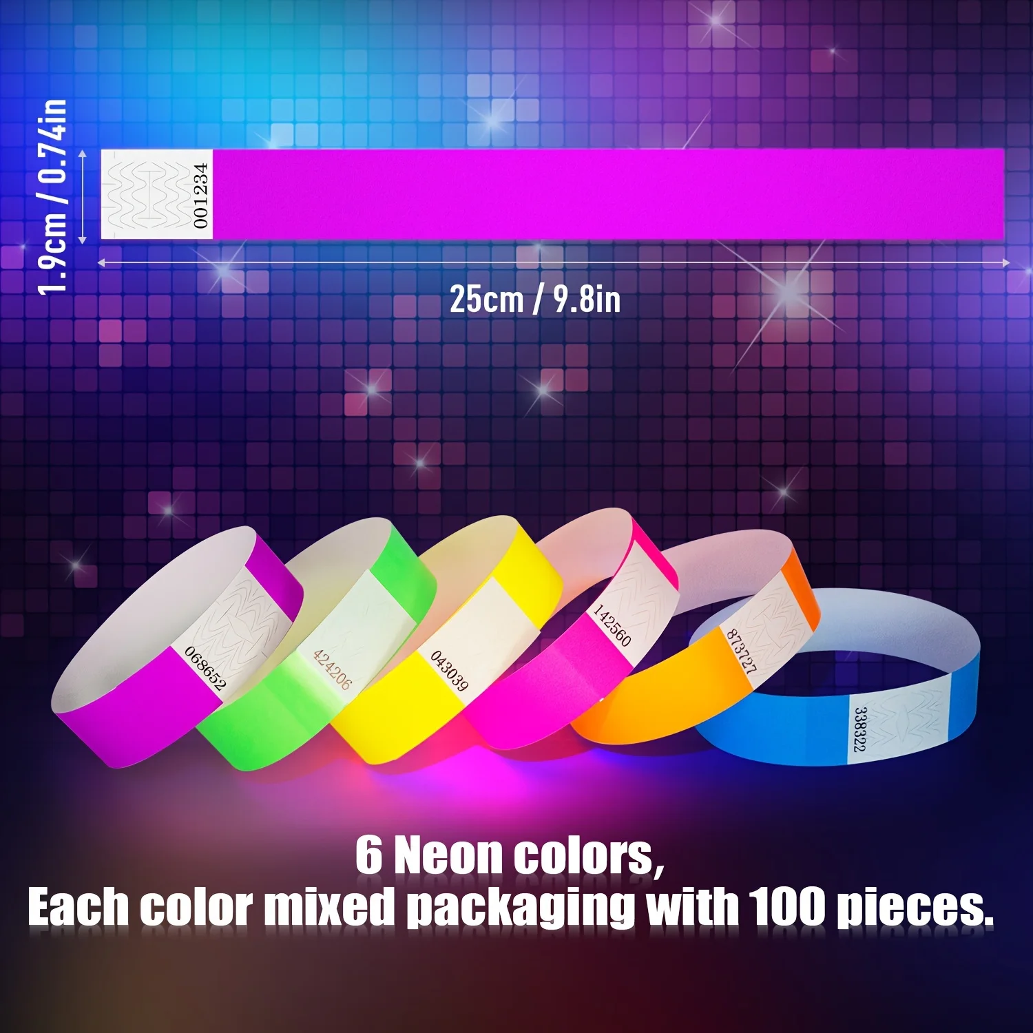 600pcs synthetic paper waterproof neon disposable party wristbands 6 digit serial number