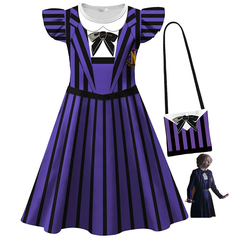 

Wednesday Kids Clothes Summer Fashion Girls Princess Dress Adam-S Family Vestido Children Birthday Gift Halloween Costume