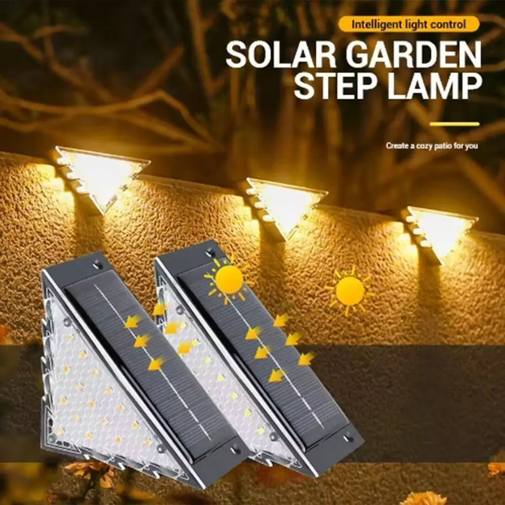 

Solar Powered Outdoor Solar Step Lights White/Warm Light Triangle Stair Lamp Super Bright Waterproof Deck Lights Villa