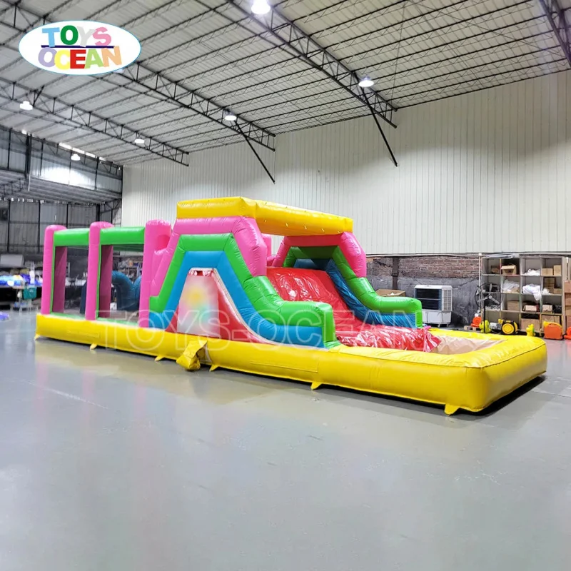 Custom-designed, High-quality Inflatable Obstacle Course with Ball Pits, Perfect for Kids' Backyard Playgrounds.