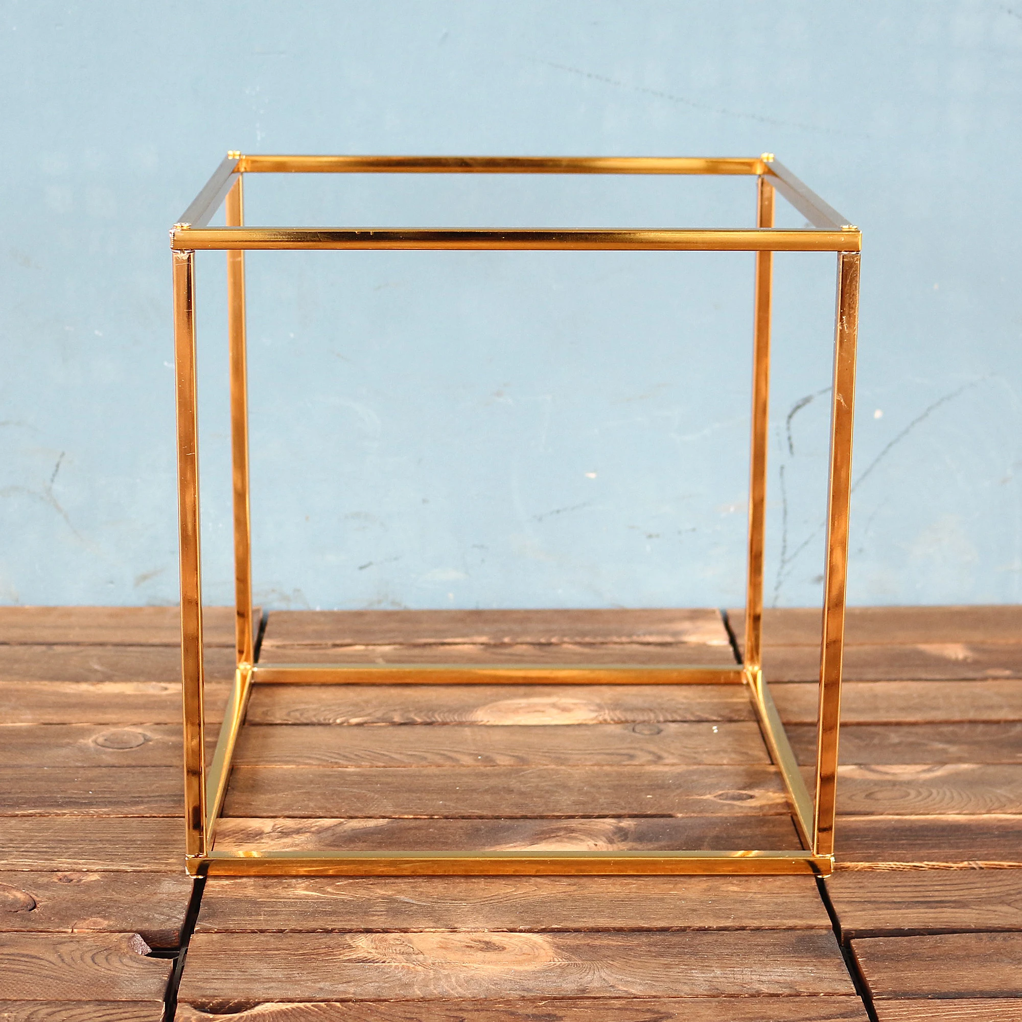 Cubo de soporte de boda, decoración de fondo chapado en oro y plata brillante, marco cuadrado de carretera, soporte de flores de hierro y Metal, mesa de pastel