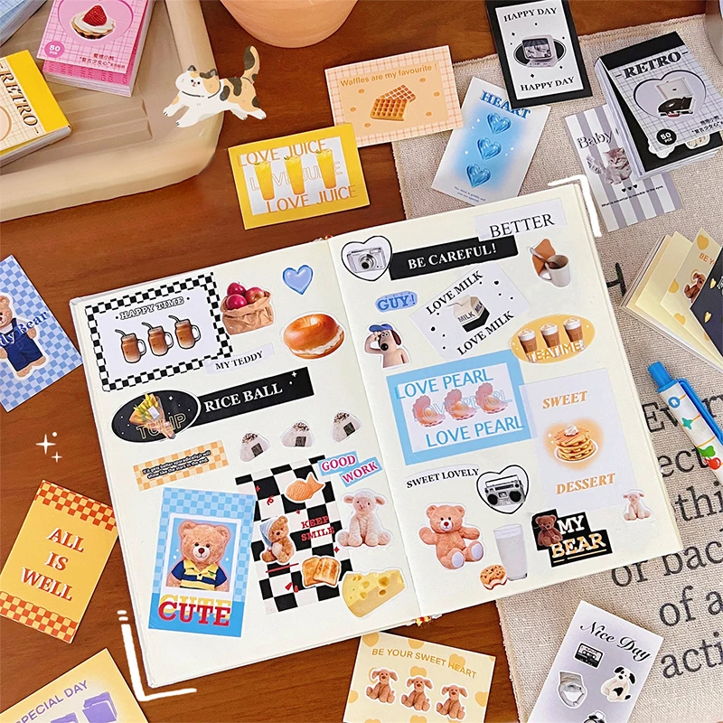 50 ورقة Ins لطيف الدب ملصقات الحفلات مخطط مجلة كلية DIY بها بنفسك المعبود بطاقة الديكور المواد ملصقات كتاب Kawaii القرطاسية