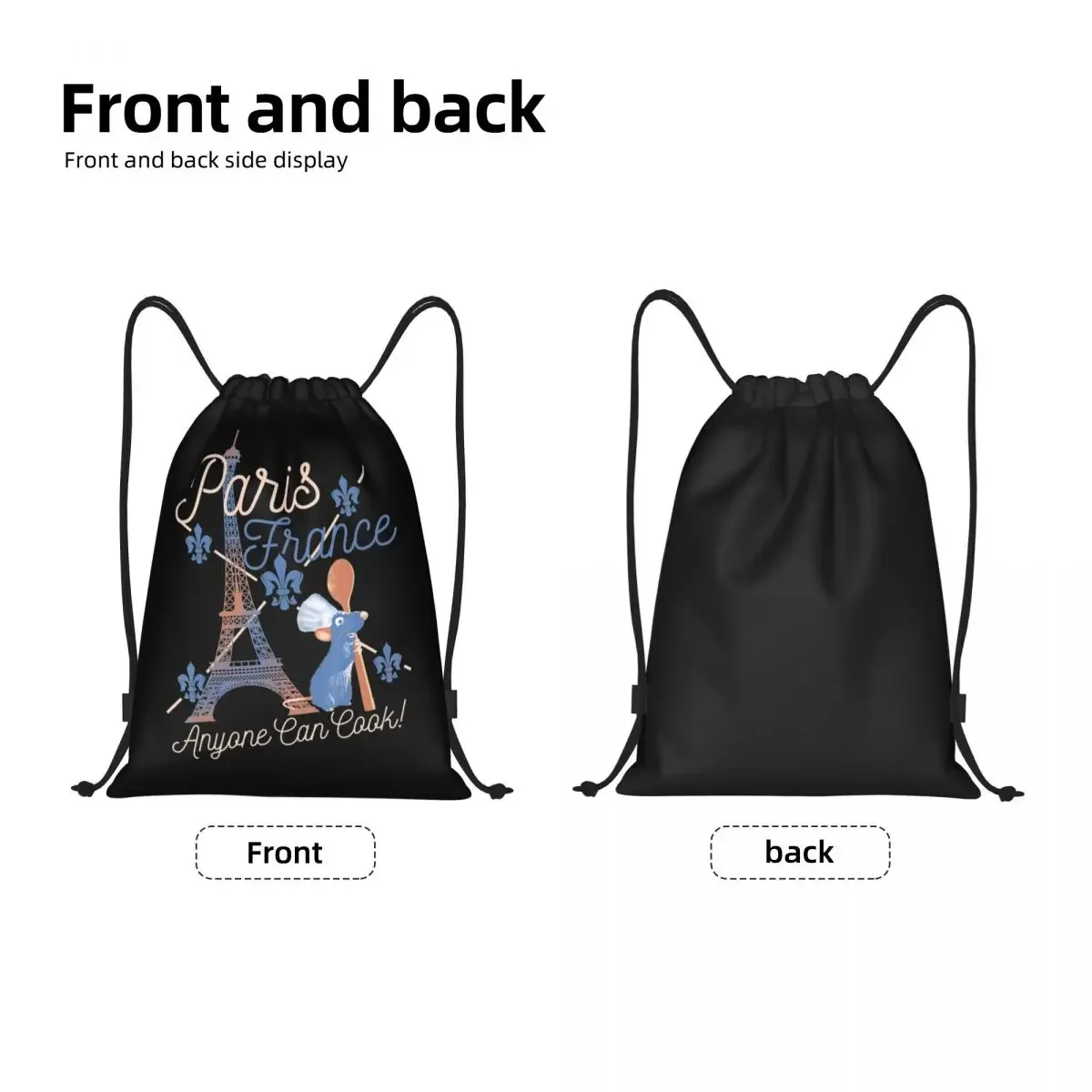 Custom Ratatouilles Chef Remy Paris France Drawstring Backpack Bags Men Women Lightweight Gym Sports Sackpack Sacks for Yoga