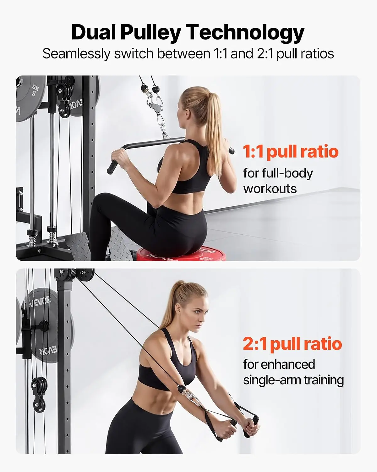 LAT Pull Down Machine, 3-in-1 Row Cable Machine, Cable Machines Home Gym with 18-Levels Height Adjustment, Wall-Mount Design, Lo