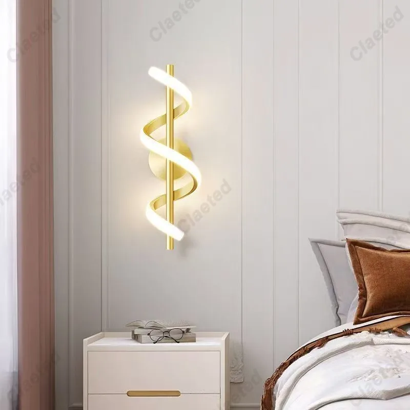 Modern Minimalist Spiral LED Wall Lamp Available in Black and Gold Decorative Home Lighting for Bedroom Living Room and Corridor