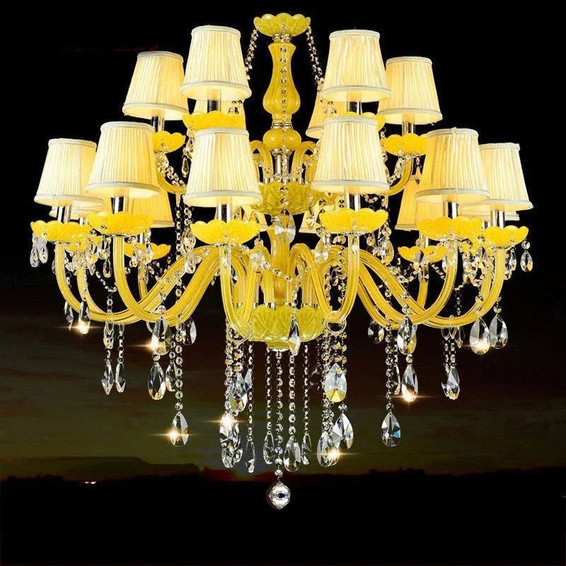 SOFITY European Luxurious Crystal Pendent Lamp Yellow Candle Lamp Warm Living room and bedroom Restaurant Hotel Villa Chandelier