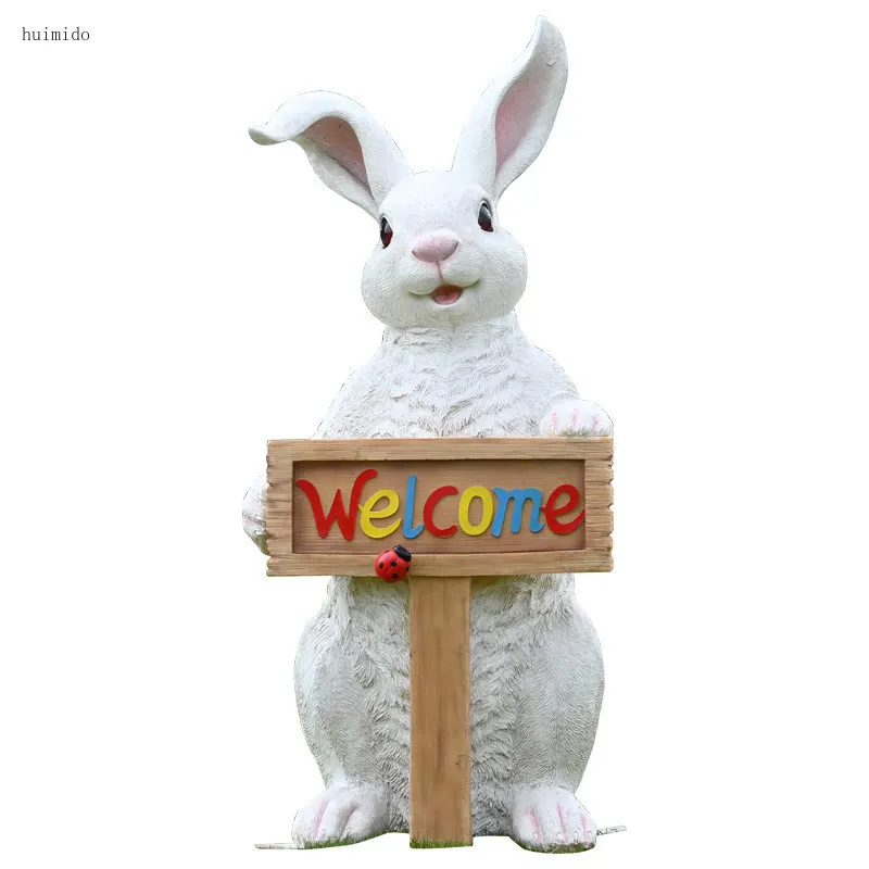 Outdoor Garden Garden Decoration Ornament Welcome Card Cute Rabbit Kindergarten Simulation Animal Garden Landscape Sculpture